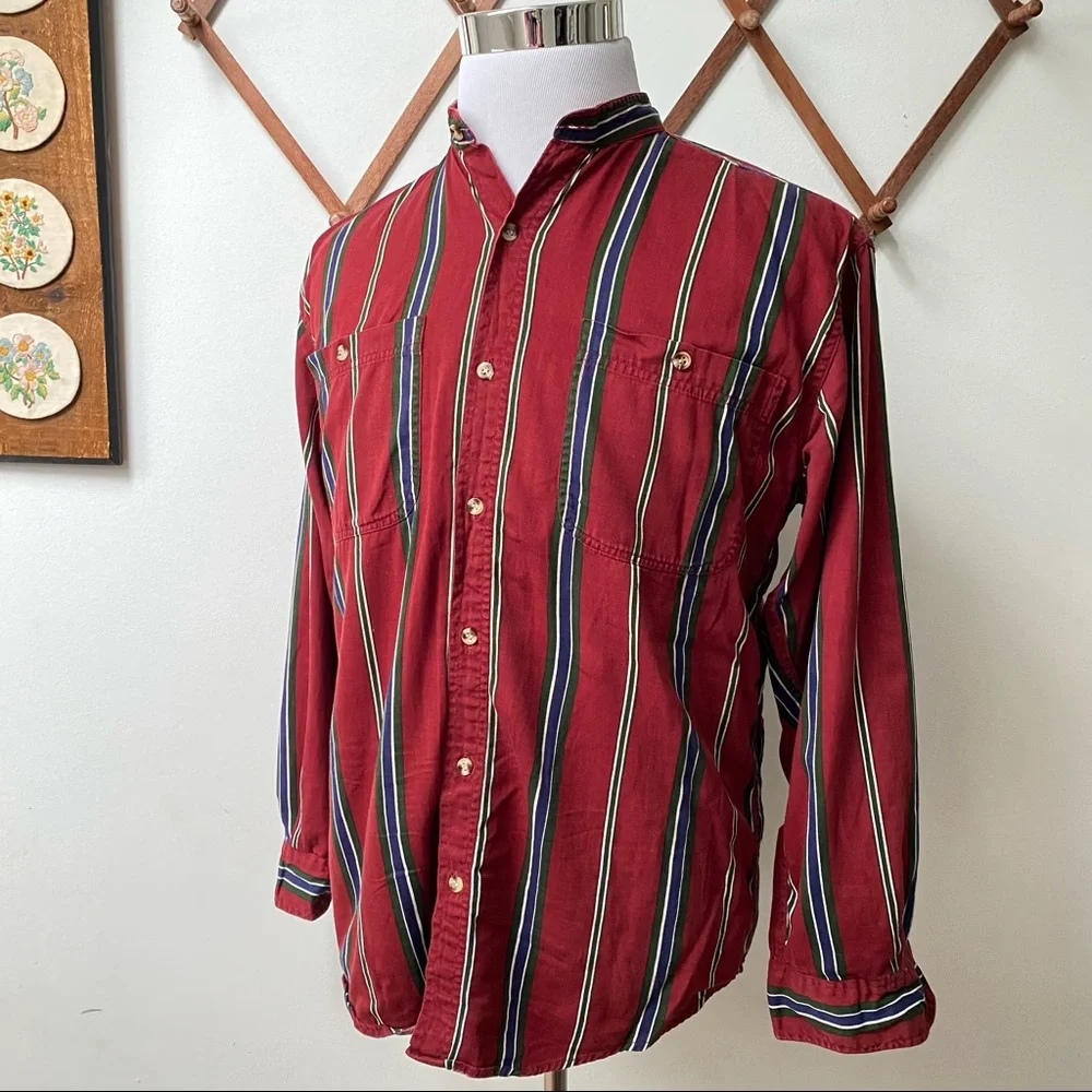 🍄 5/$30 Vintage Striped Mandarin Shirt - Picture 9 of 13
